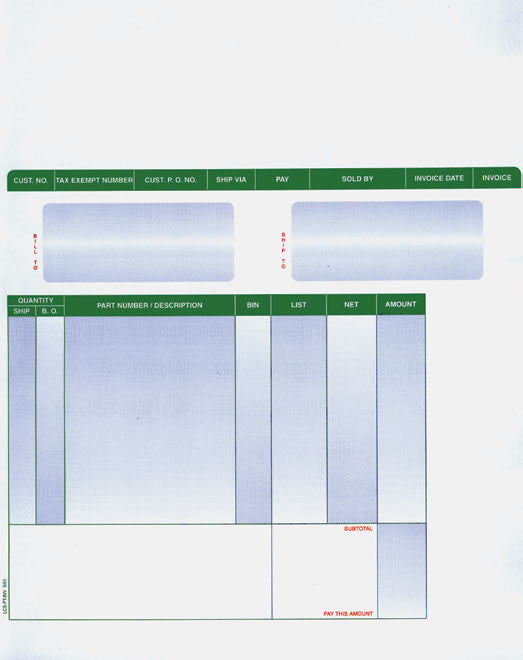 Laser Parts Invoice