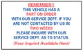 Automotive Back Order Parts Static Cling Reminder Labels