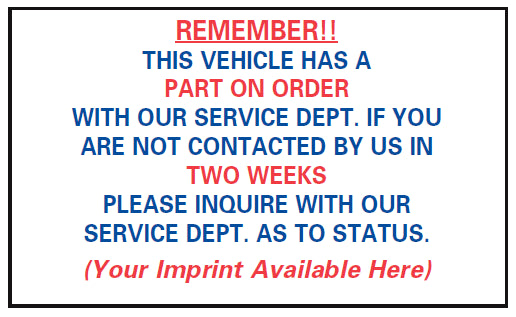 Automotive Back Order Parts Static Cling Reminder Labels
