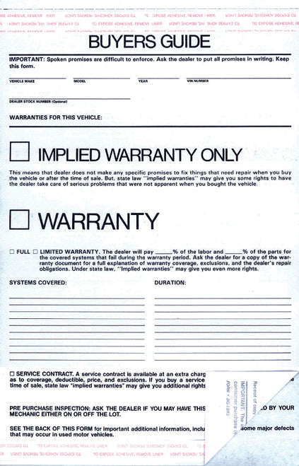 Buyers Guide Implied Warranty Form