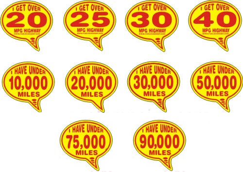 Car Thoughts sticker - I Get Over 25 MPG Highway, red and yellow windshield decal