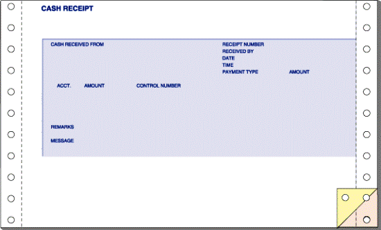 Cash receipt form compatible with ERA system, 9x5.5 inches, 3-part carbonless, blue ink