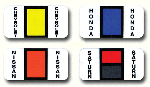 Auto-makes color coding labels compatible with Reynolds systems for vehicle identification