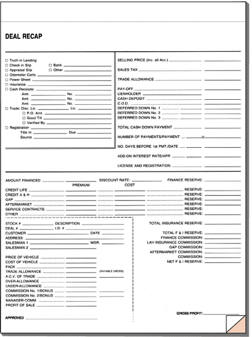 Deal Recap Forms for Car Dealerships