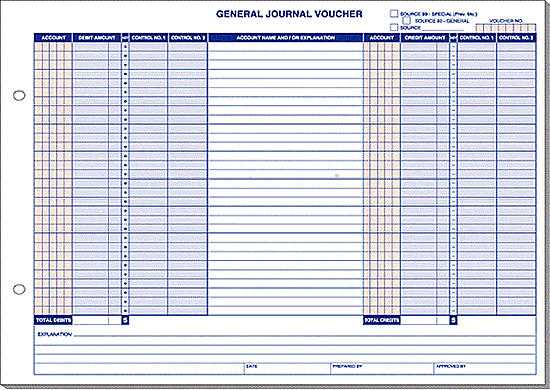 General journal voucher form for ADP dealer management software, 11x8.5 inches, horizontal format