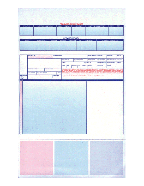 Reynolds Reynolds ERA compatible coupon style laser repair order form, 8.5x14 inches