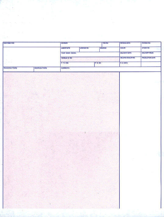 Laser Service Invoice Forms for Auto Dealers Formatted to be Compatible with ERA®