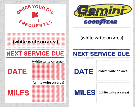 Oil change service reminder sticker, red Check Your Oil Frequently design, 2.5x1.5 inches