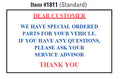 Parts On Order Static Cling Labels