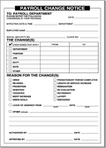 Payroll change notice form, 2-part carbonless, 5.5x8.5 inches, employee change of status checklist