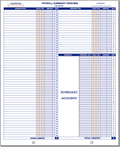 Payroll summary voucher form with scheduled accounts section, 8.5x11 inches, debit and credit columns