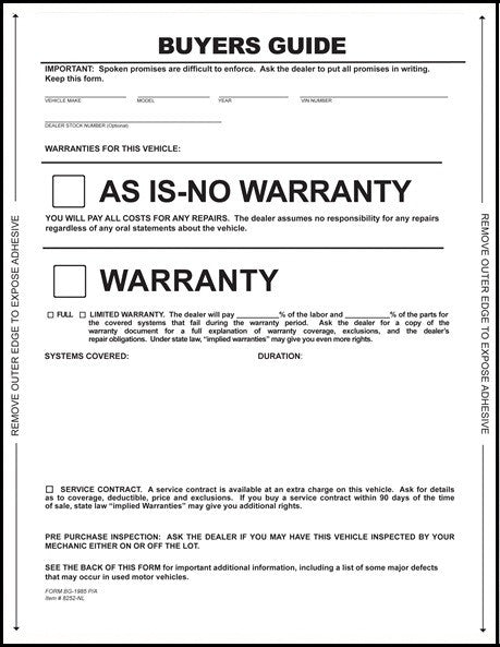 Buyers Guide Form – ! part Sticker