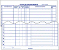 Service appointment pad for car dealers, 11x17 inches, lined for 50 entries