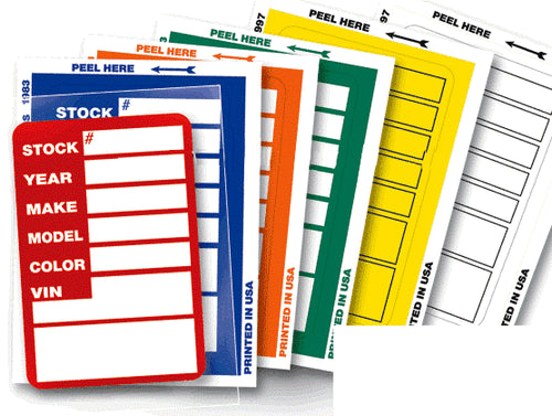 Kleer-Bak clear plastic stock stickers for automotive dealership vehicle windows